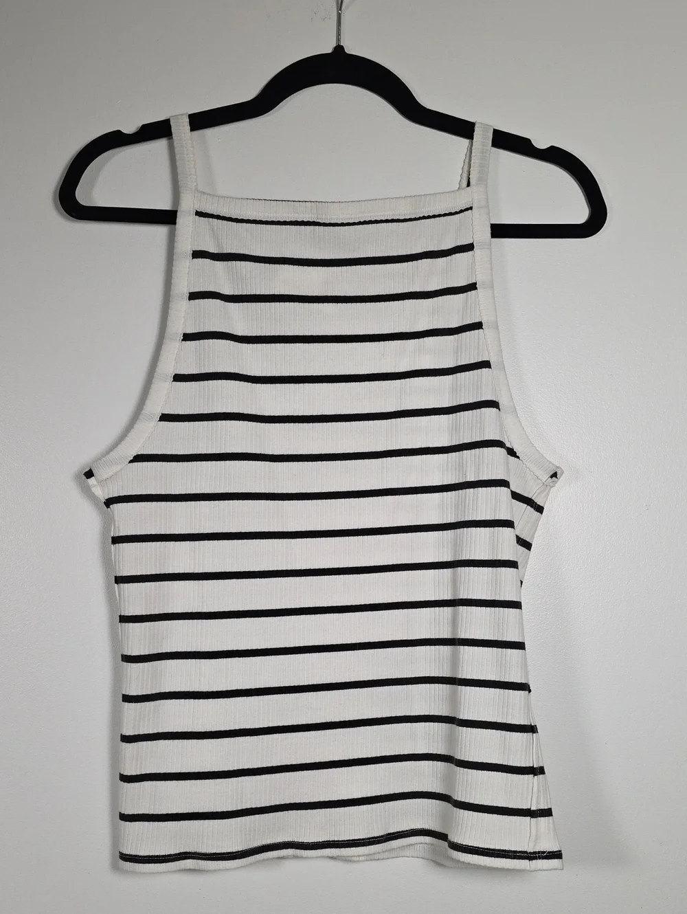 Free People We The Free Mia Ribbed High-Neck Striped Tank Top – Black & White, S